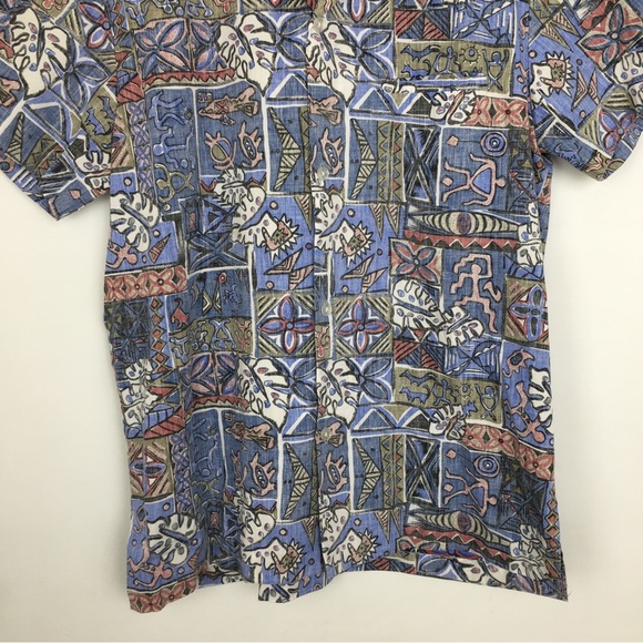 Vintage 90s Men’s Hawaiian Tribal Button Down Shirt Royal Creations Hawaii Blue - Picture 3 of 11